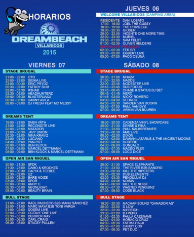 horarios dreambeach 2015