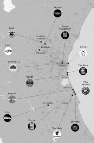 Mapa de las discotecas valencianas de la época.