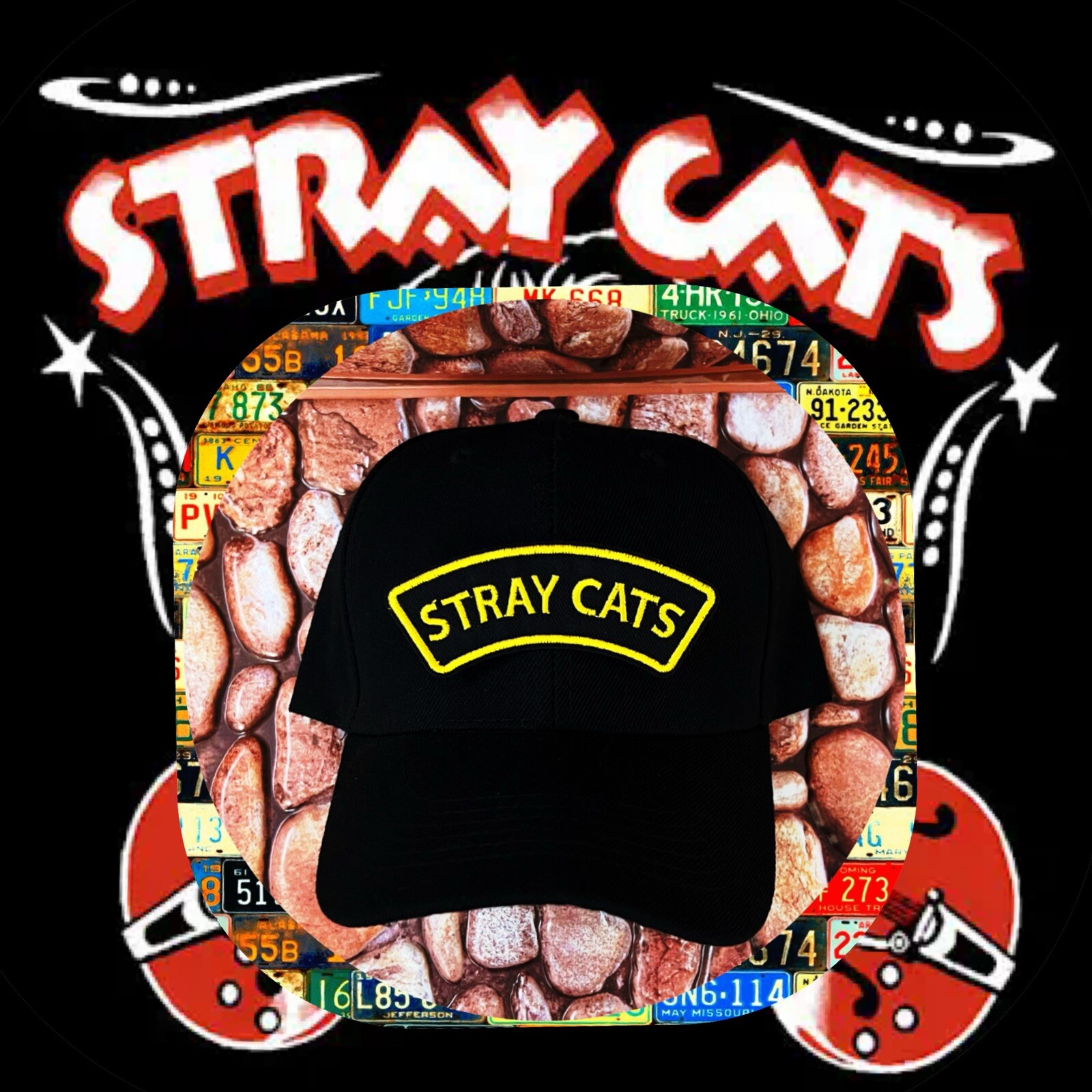 STRAY CATS PATCHED HAT BASEBALL CAP WITH ADJUSTABLE BACK