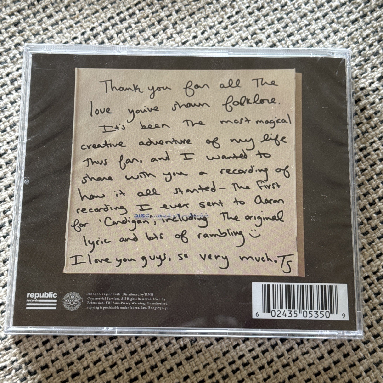 TAYLOR SWIFT cardigan LIMITED EDITION CD SINGLE songwriting voice memo