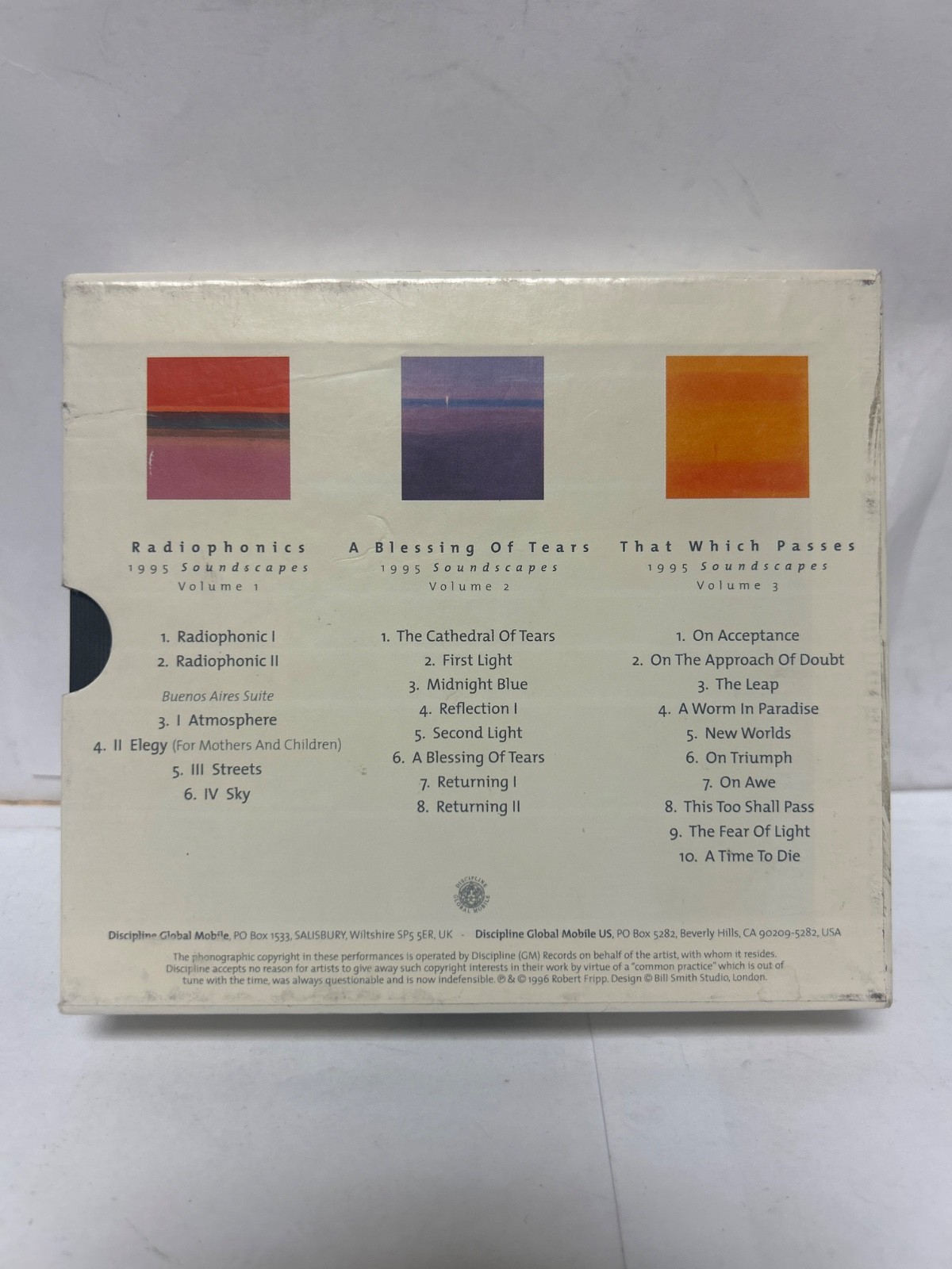 Robert Fripp 1995 Soundscapes Live 3 CD Box Set Vol 1,2,3 1996 UK VG+/NM