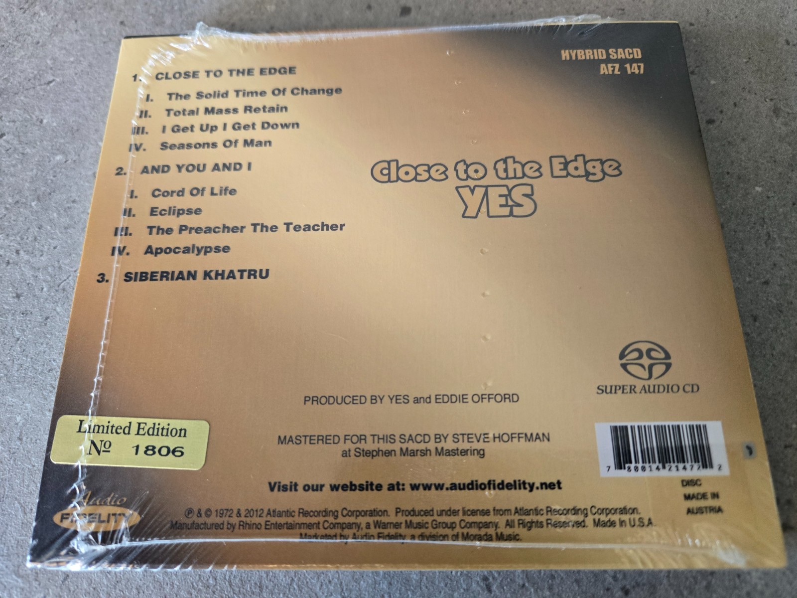 Yes - Close To The Edge - SACD Audio Fidelity Hybrid AFZ 147 Sealed