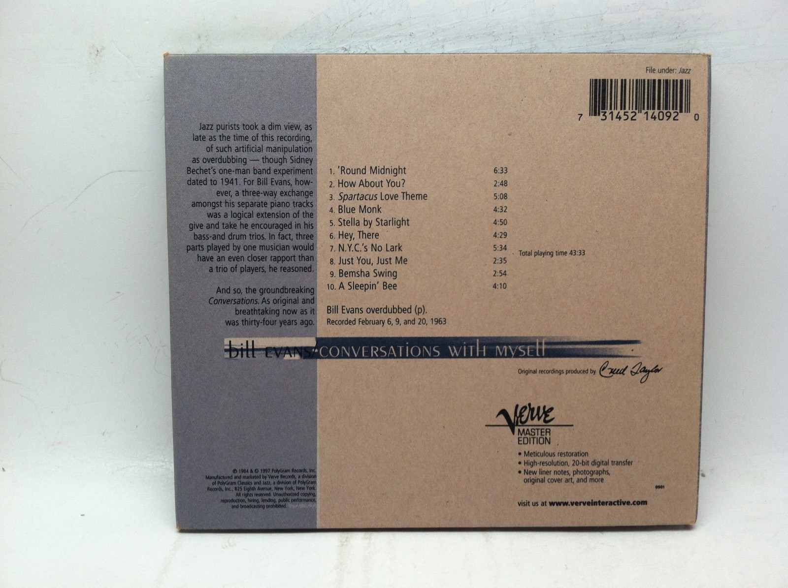 Conversations with Myself by Bill Evans (CD, Verve) Jazz Piano, Post Bop, Modal