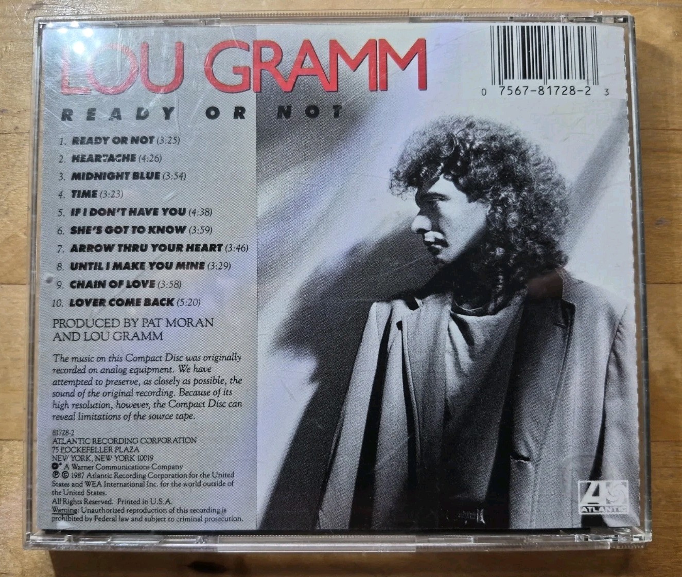 Lou Gramm Ready or Not CD 1987 Atlantic Rock Midnight Blue Pre-Owned VG RareOOP