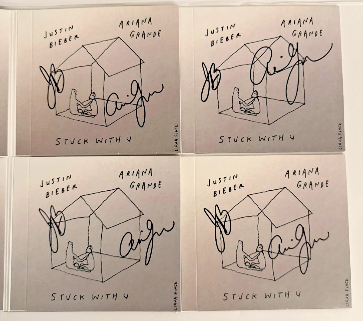Justin Bieber Ariana Grande Hand Signed Autographed Stuck With You Cover & CD