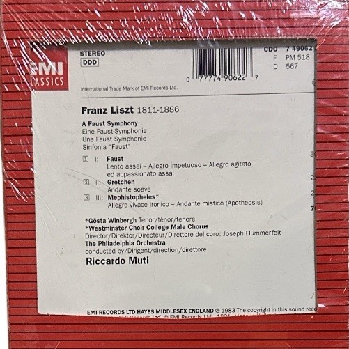 Liszt A Faust Symphony The Philadelphia Orchestra Riccardo Muti CD EMI New
