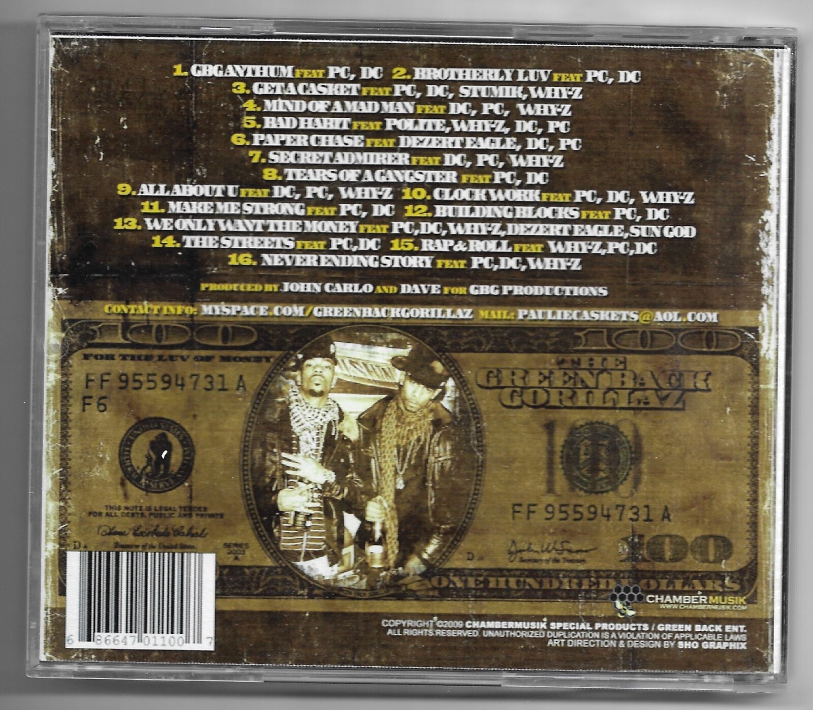 GREEN BACK GORILLAZ - FOR THE LUV OF MONEY * 2009 * WHY-Z * OUT OF PRINT * RARE!