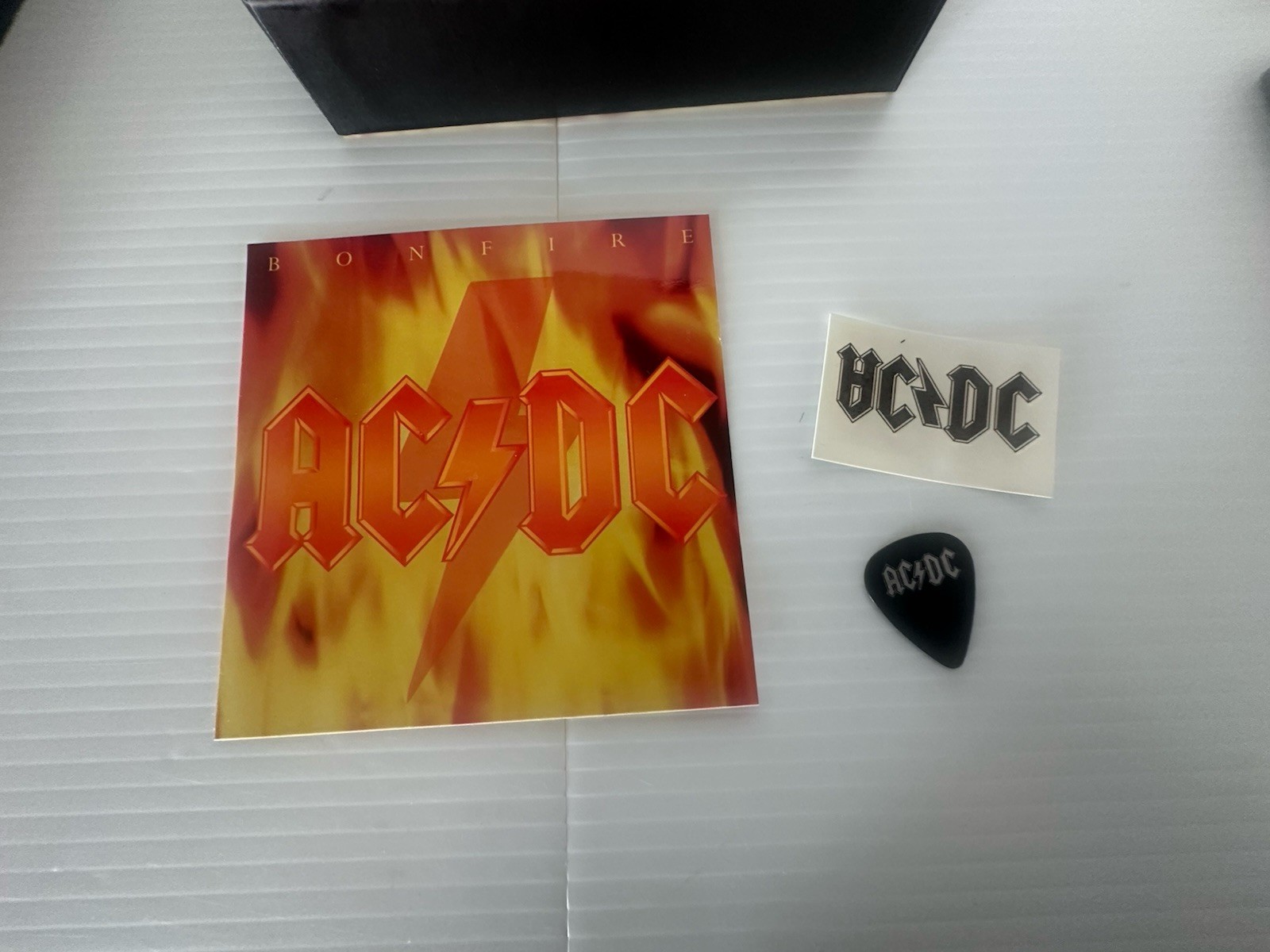 AC/DC BONFIRE VOLTS LIVE BACK BLACK Box Set Poster Booklet Sticker Pick tattoo