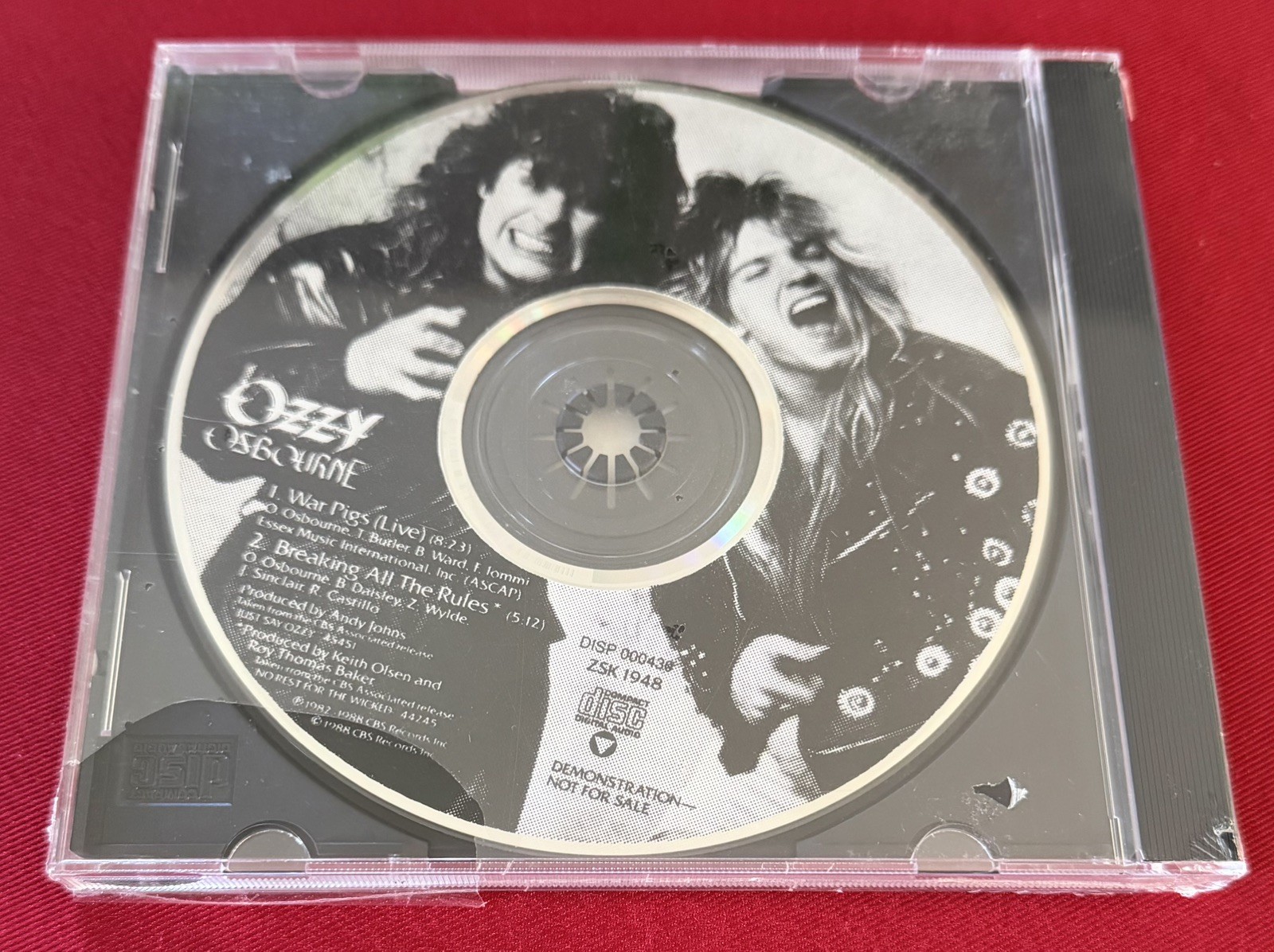 Ozzy Osbourne “Live Pigs” Promo Picture CD War Pigs 1988 - SEALED RARE