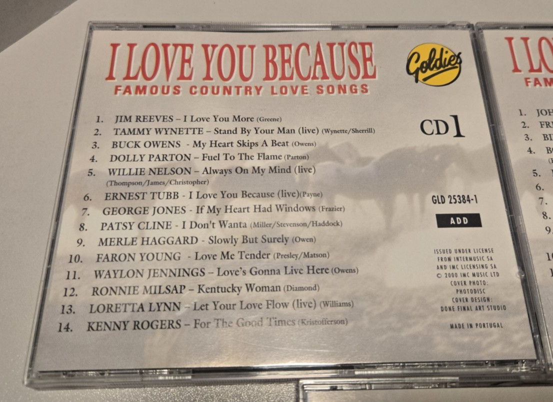 I Love You Because: Famous Country Love Songs 3-CD Box Set 1990s Discs Near Mint