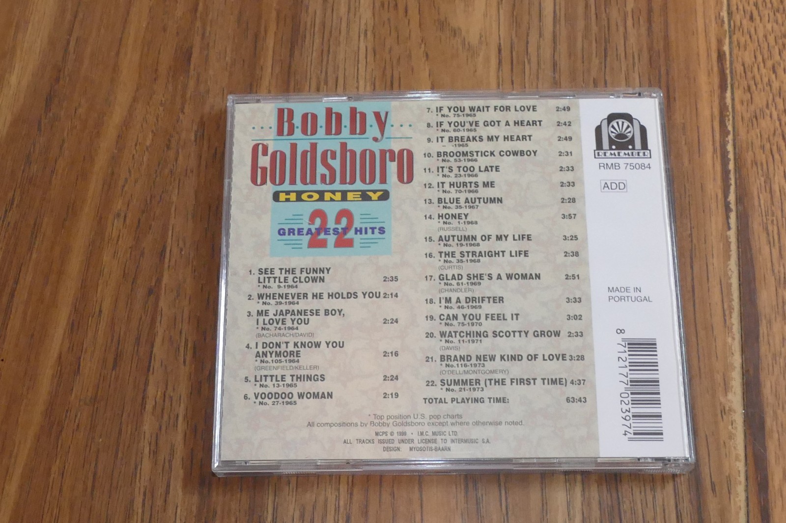 Bobby Goldsboro, Honey 22 Greatest Hits - 1999 Portugal Import CD