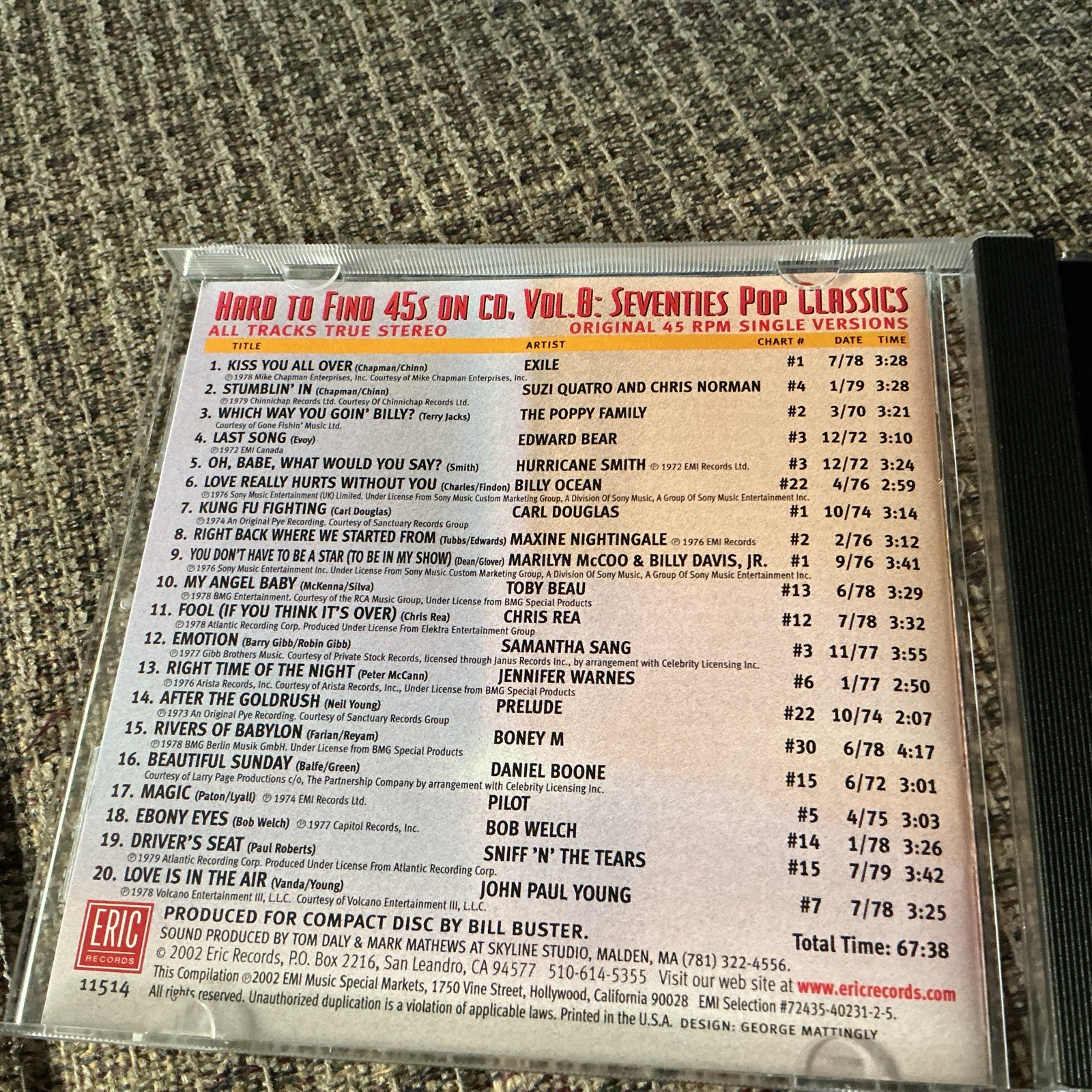 HARD TO FIND 45s ON CD VOLUME 8 SEVENTIES POP CLASSICS 2002 CD OOP ERIC RECORDS