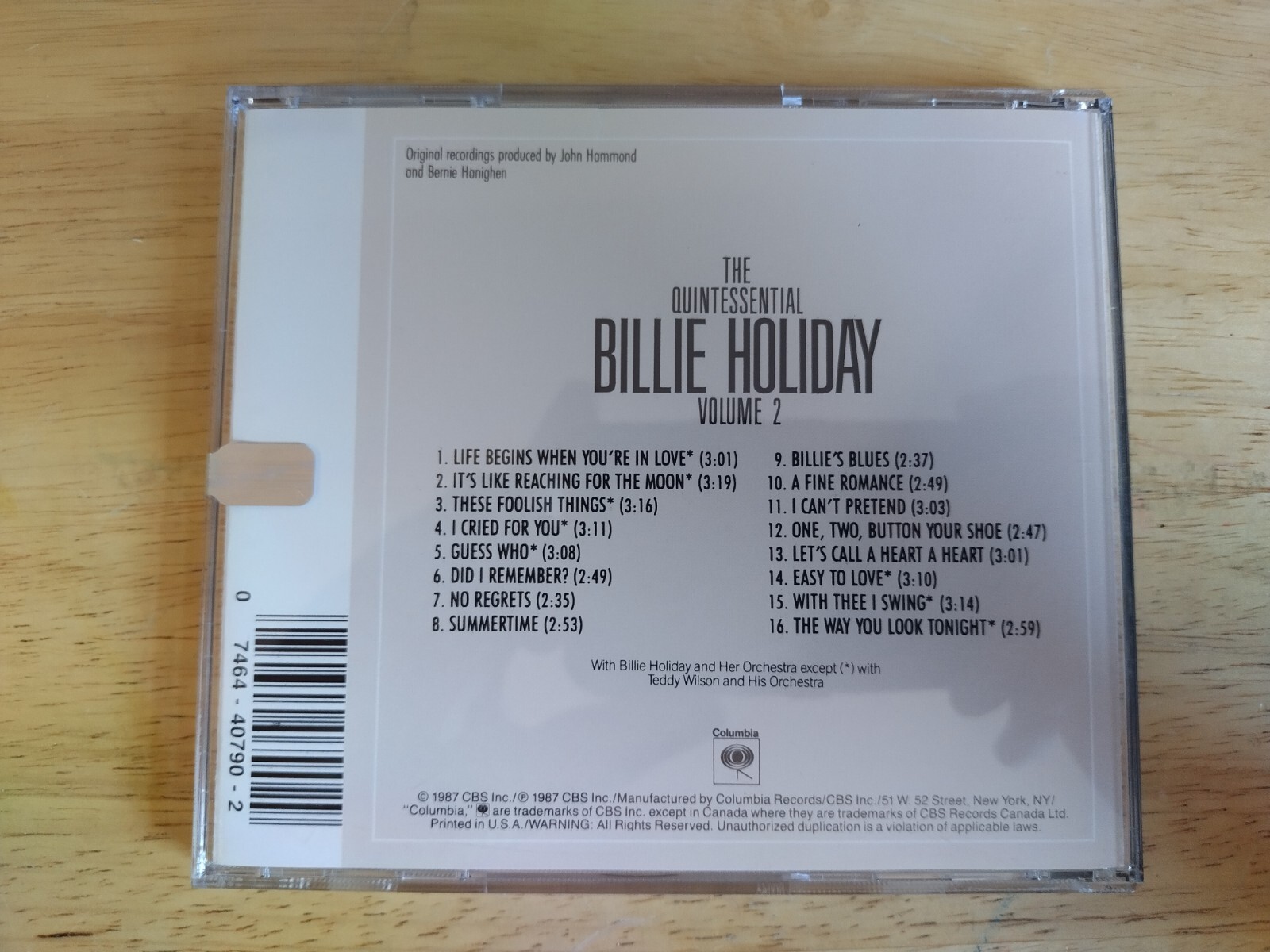 Billie Holiday Music CD - The Quintessential Billie Holiday Vol 2 [VERY GOOD CD]