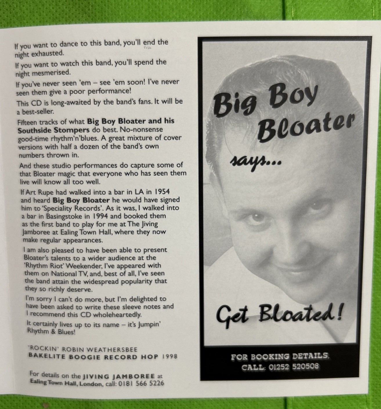 Big Boy Bloater & His Southside Stompers CD - Jumpin' Rhythm and Blues