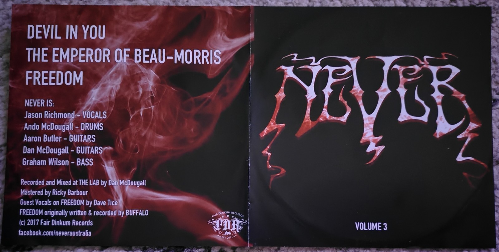 NEVER Volume 3 CD Promo Sampler 2017 AU Fair Dinkum Records Limited Press