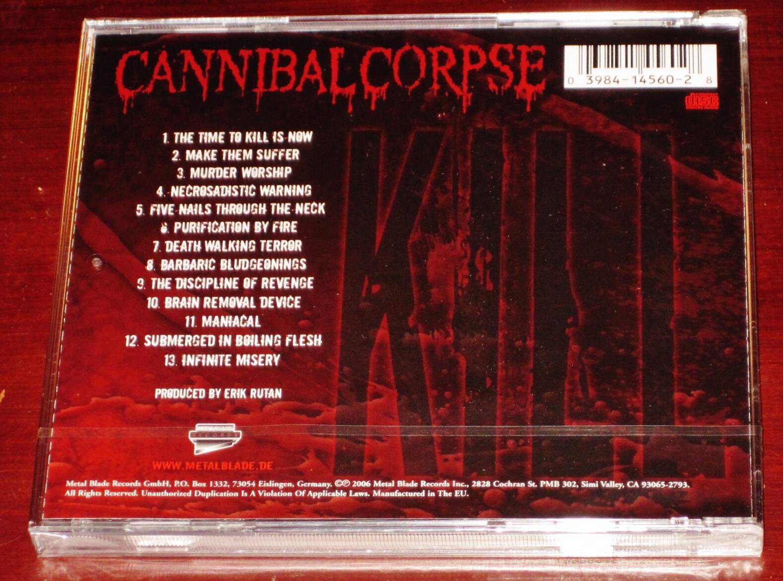 Cannibal Corpse: Kill CD 2006 Metal Blade Records Germany 3984-14560-2 NEW