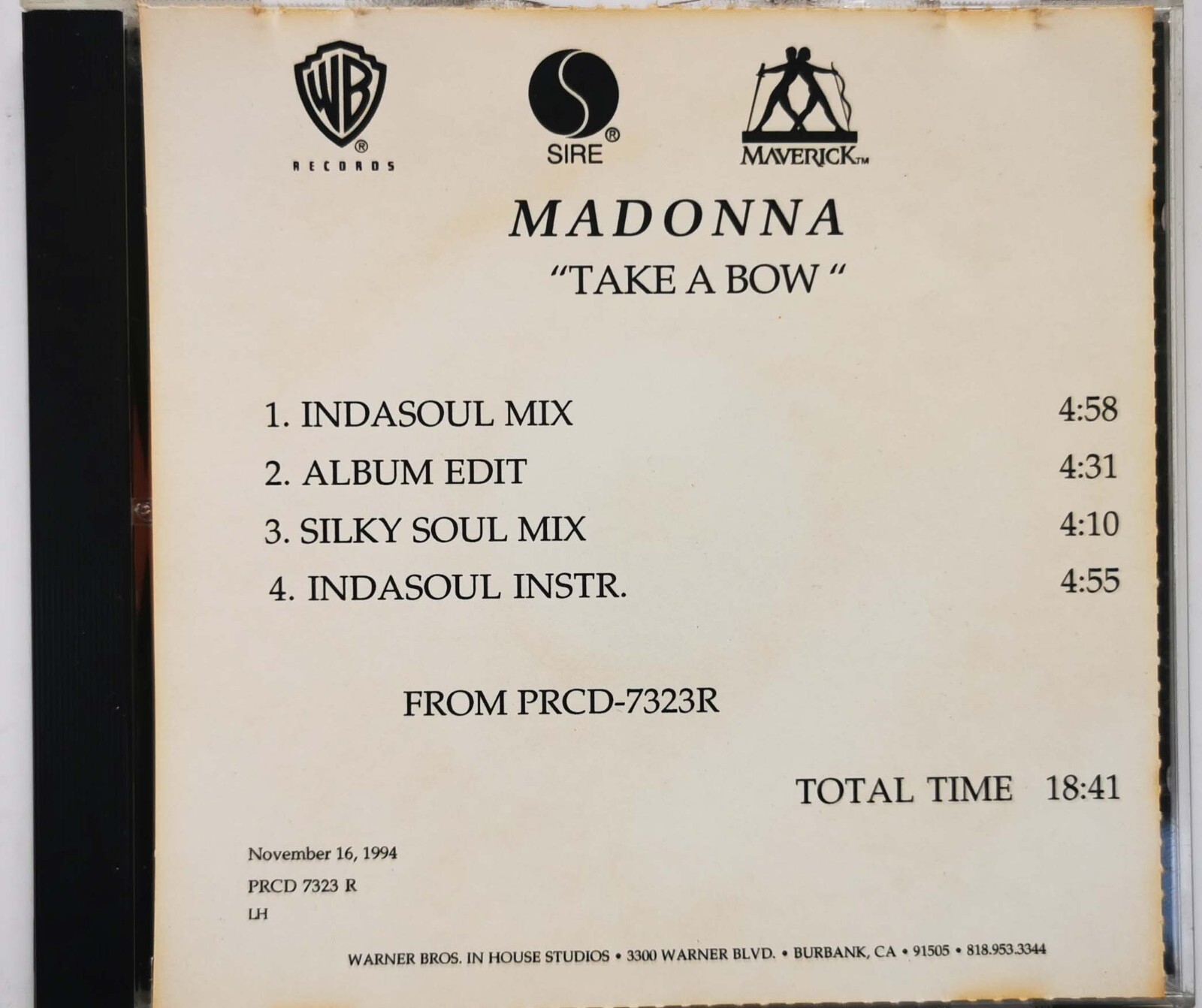 MADONNA CD Take A Bow 4 TRACK USA In-House PROMO ONLY Reference CD RARE