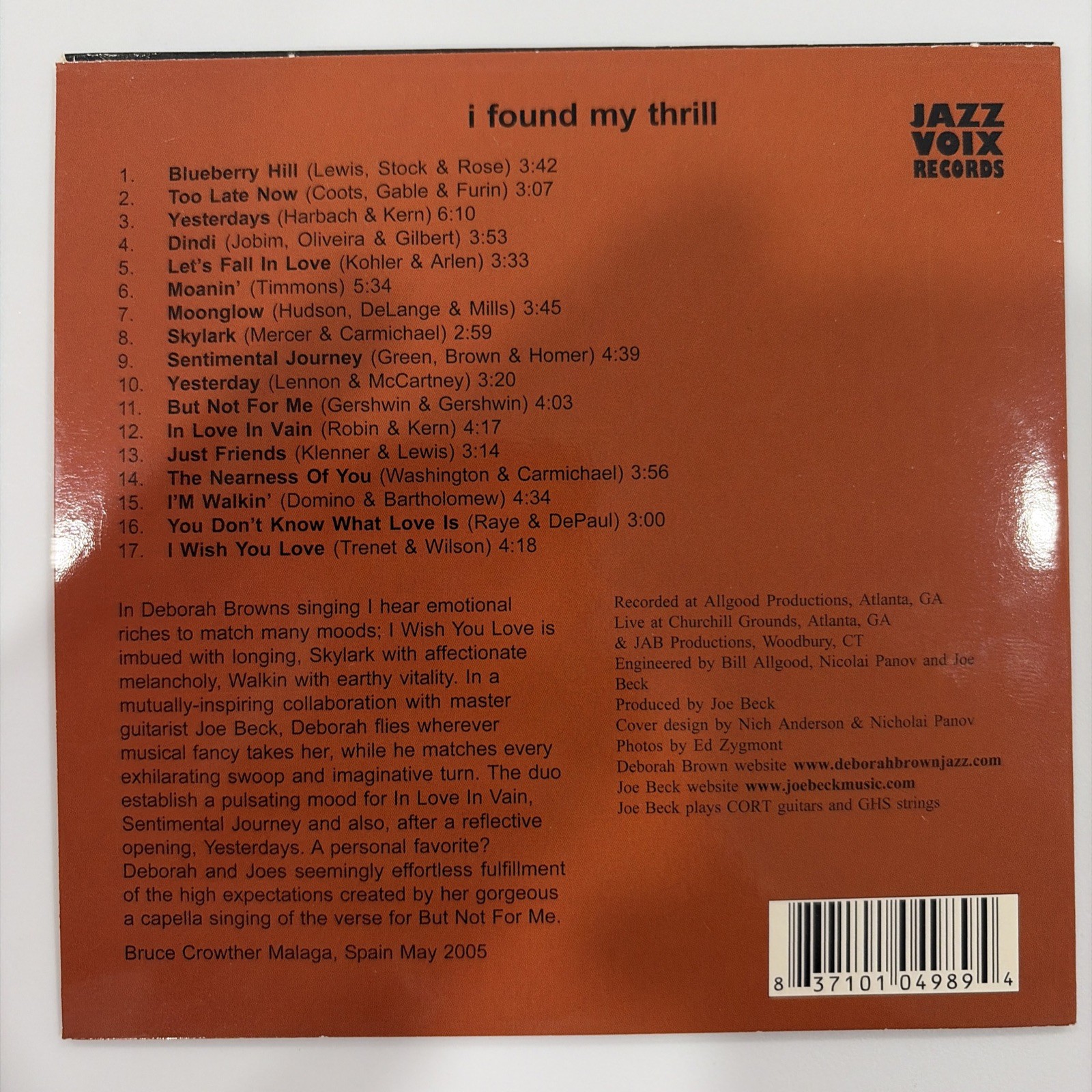 I Found My Thrill by Deborah Brown (Jazz) (CD, Jun-2005, Jazzvoix)