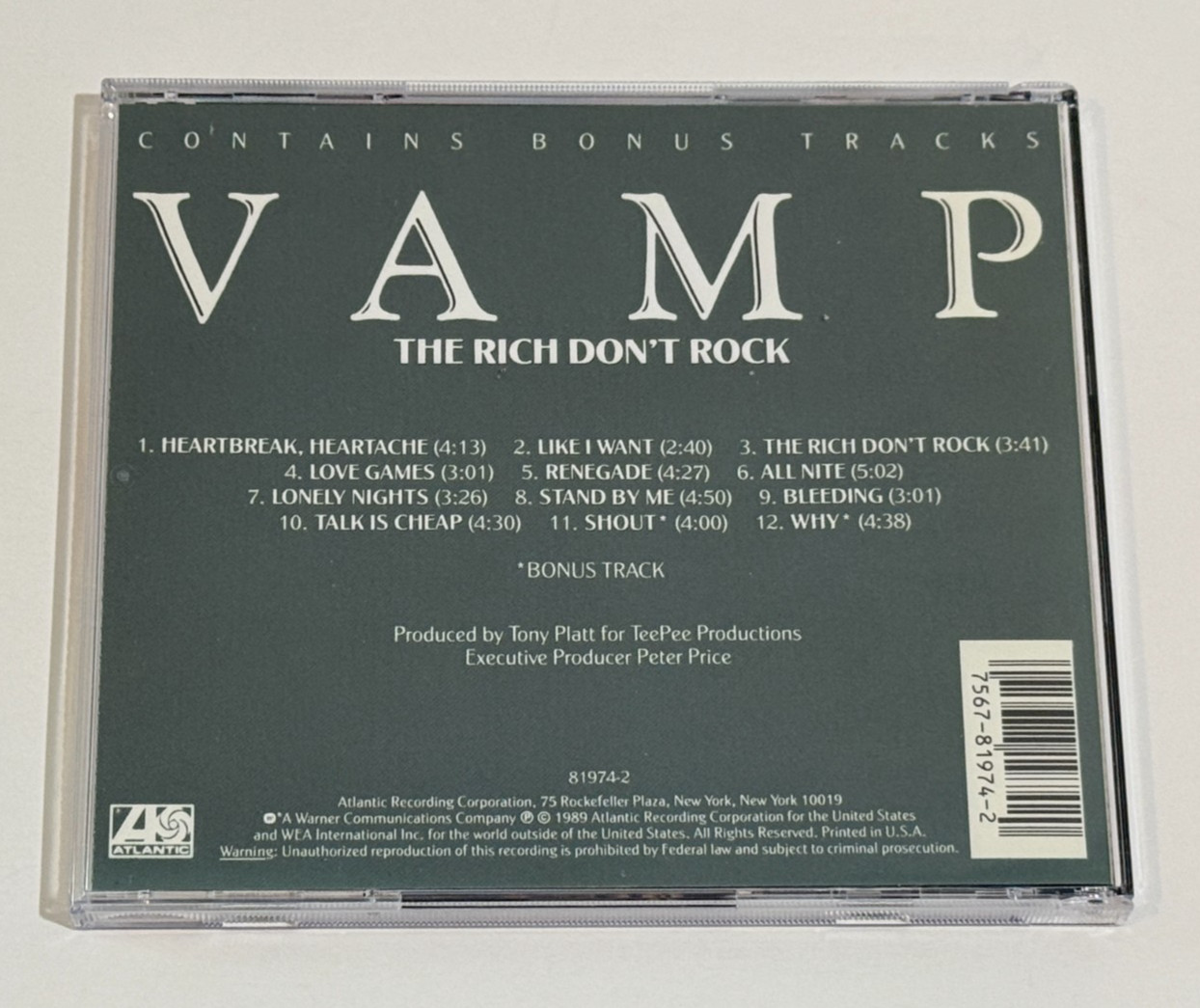 Vamp The Rich Don't Rock CD 1989 Atlantic Records Hard Glam Rock