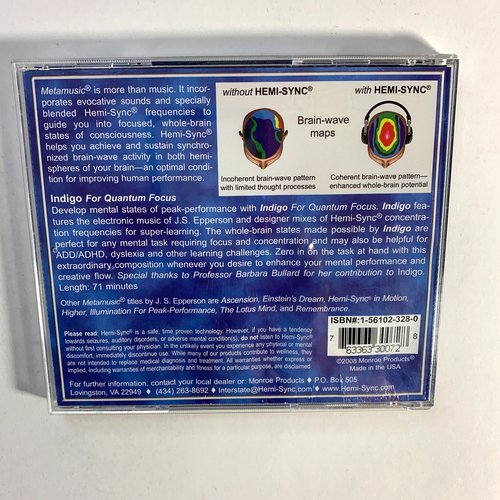 Indigo For Quantum Focus - Hemi Sync (CD, 2008) - Metamusic, Monroe Institute