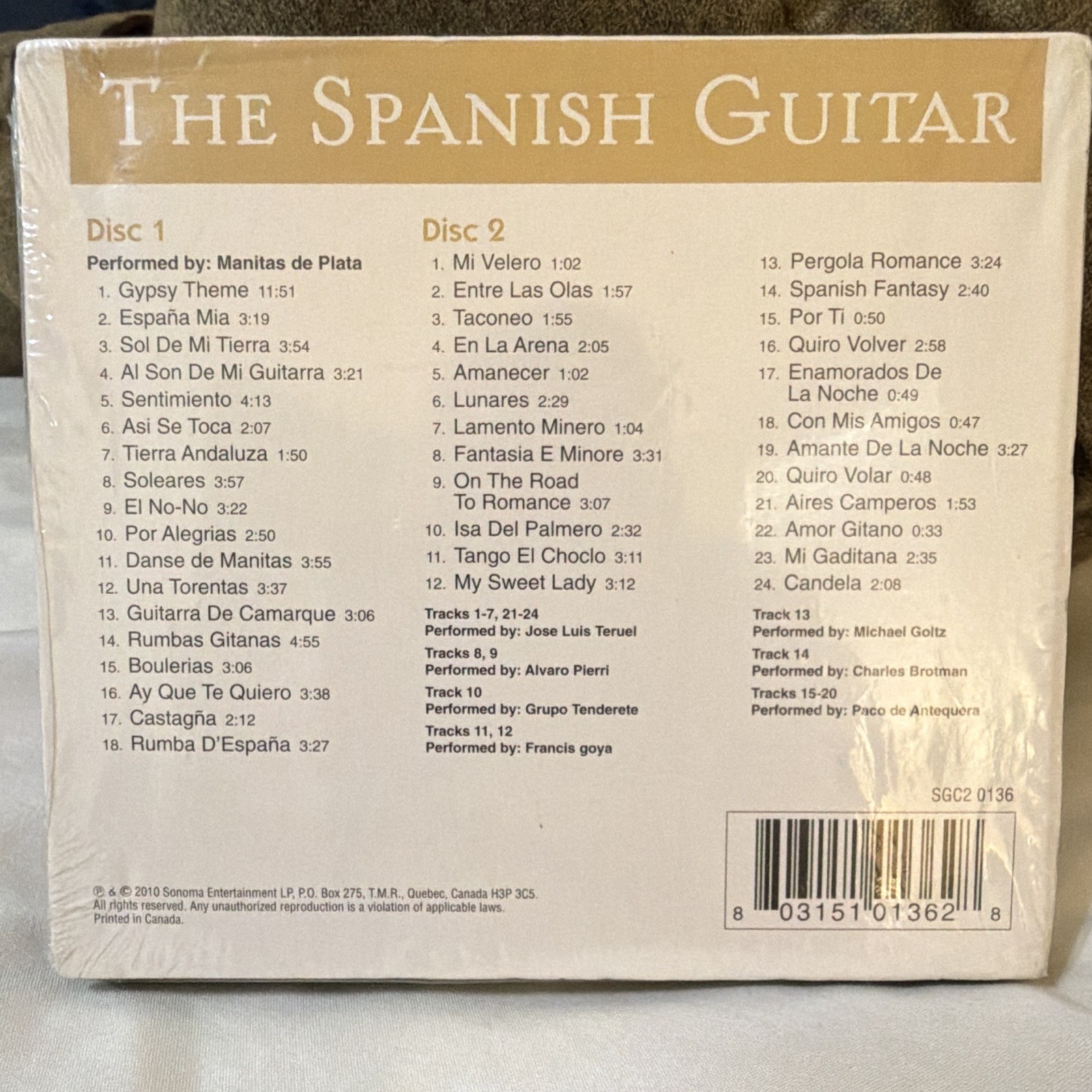 Golden Classics: The Spanish Guitar 2 CD Compilation Sonoma 2010 Sealed