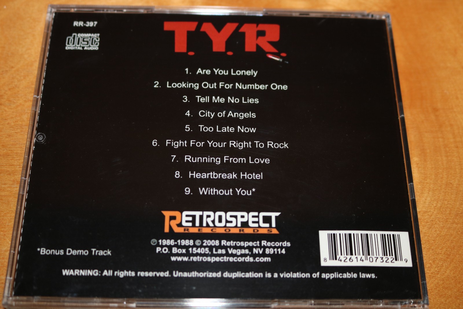 T.Y.R. All Comes Down To You CD GLAM Rock HAIR METAL Stiff Kitty RETROSPECT RARE