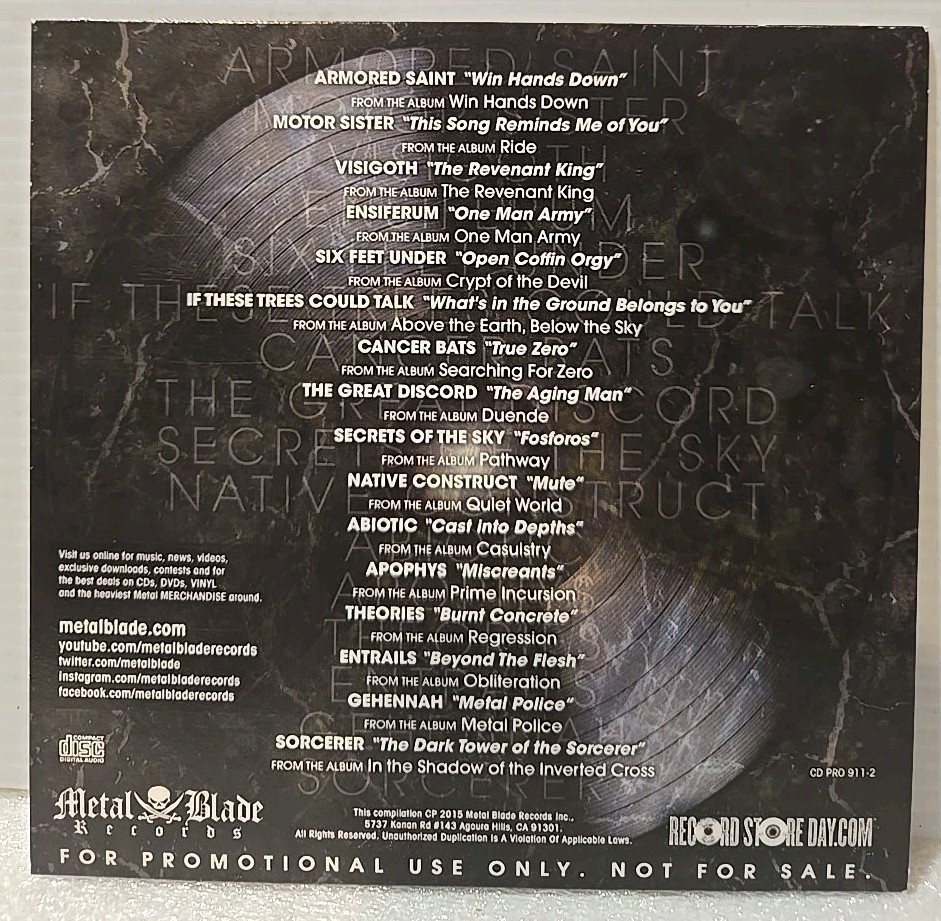 Metal Blade Records CD Sampler 2015 Record Store Day PROMO