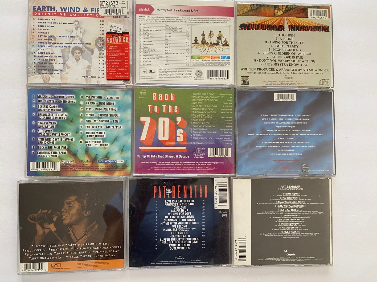 LOT OF CDJAMES PAT BENETAR,EARTH WIND FIRE, JAMES BROWN, MEATLOAF,MORE