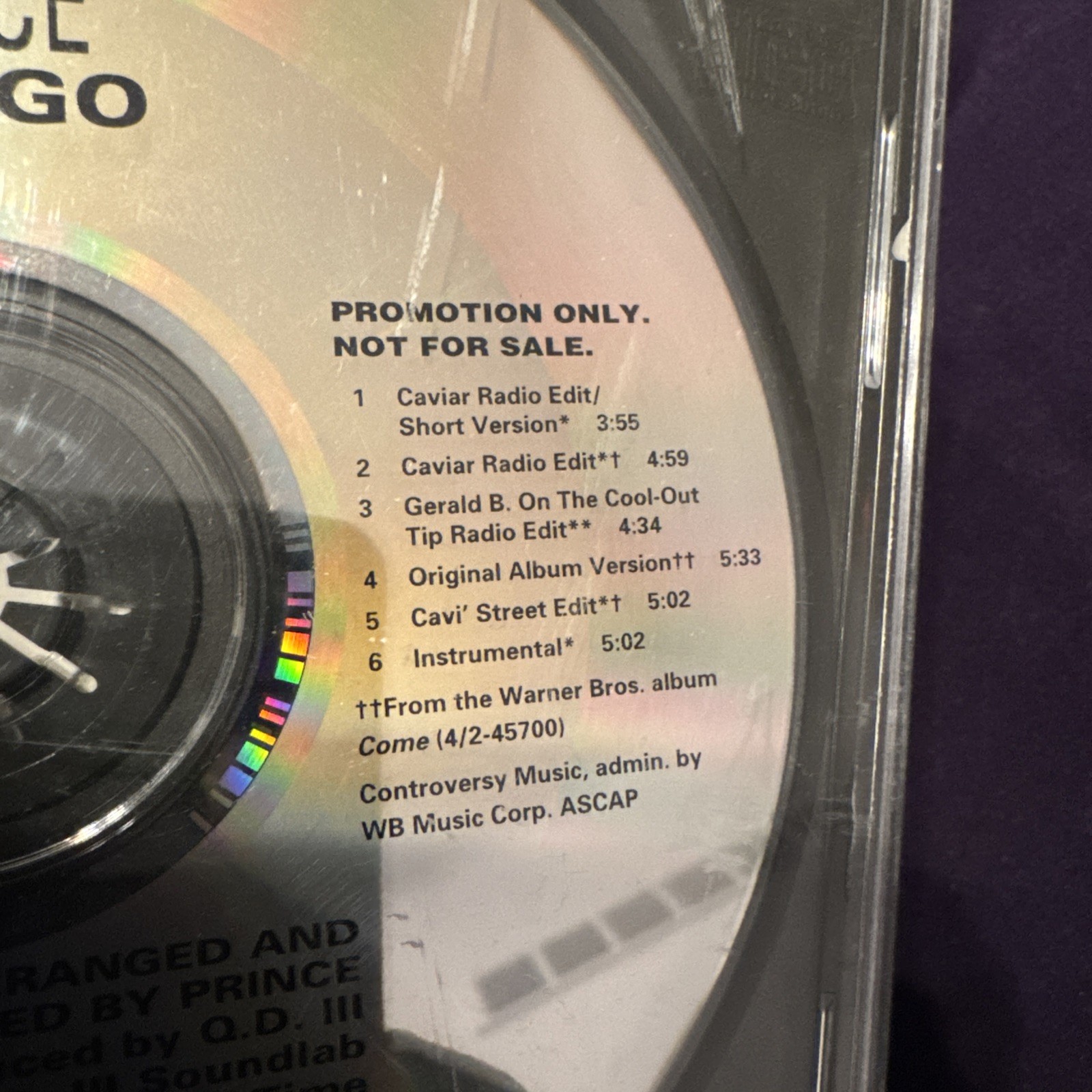NM 1994 Promo Single Prince LetItGo 6 Songs Instrumental Let It Go PRO-CD-7204-R