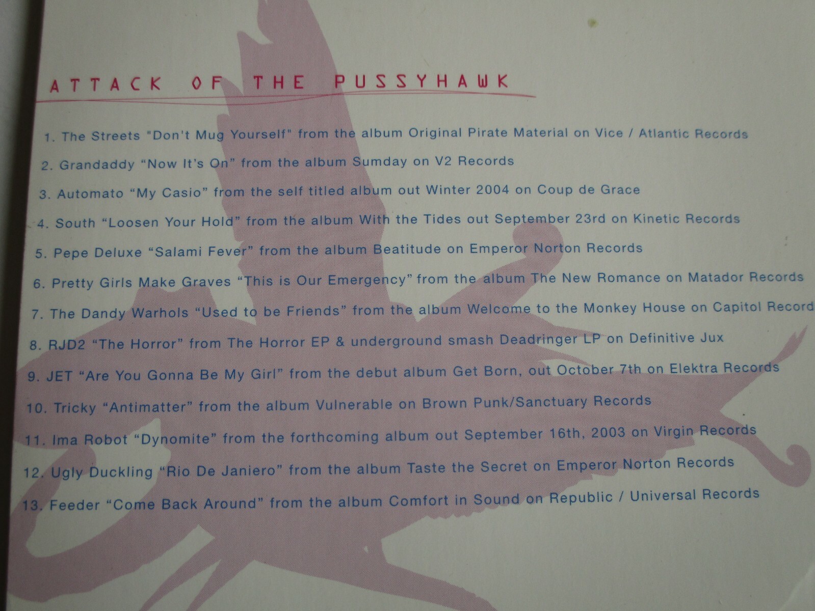 ATTACK OF THE PUSSYHAWK CD Promo Only FILTER Compilation Jet/ Tricky/Feeder 2003