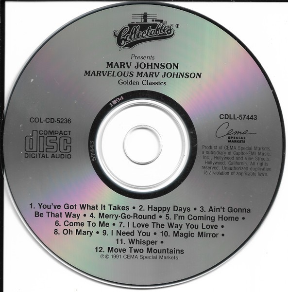 Marv Johnson – Marvelous Marv Johnson CD 1991 Collectables Golden Classics 09043