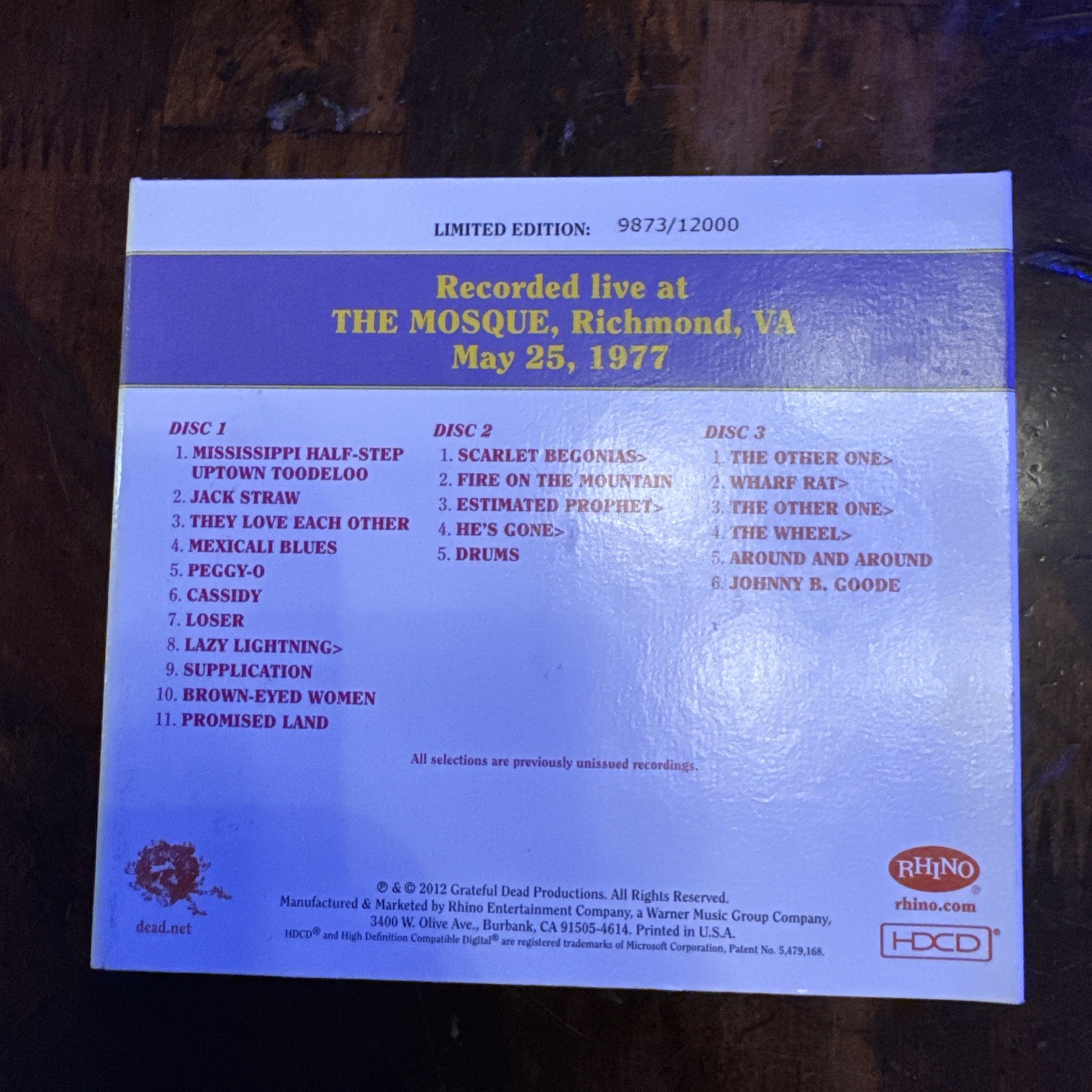 Grateful Dead ‎Dave's Picks Volume 1 Mosque Richmond 5/25/77 CD RARE