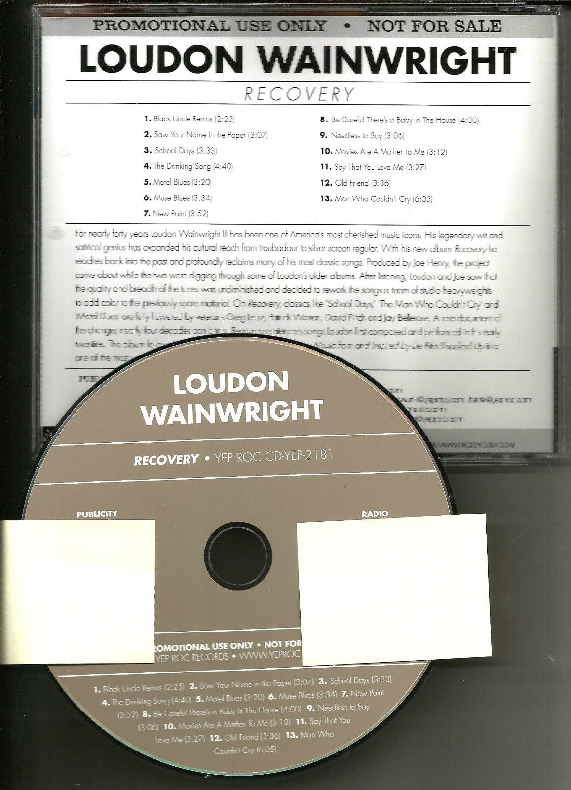 LOUDON WAINWRIGHT Recovery USA Ultra Rare ADVNCE PROMO DJ CD 2008 MINT