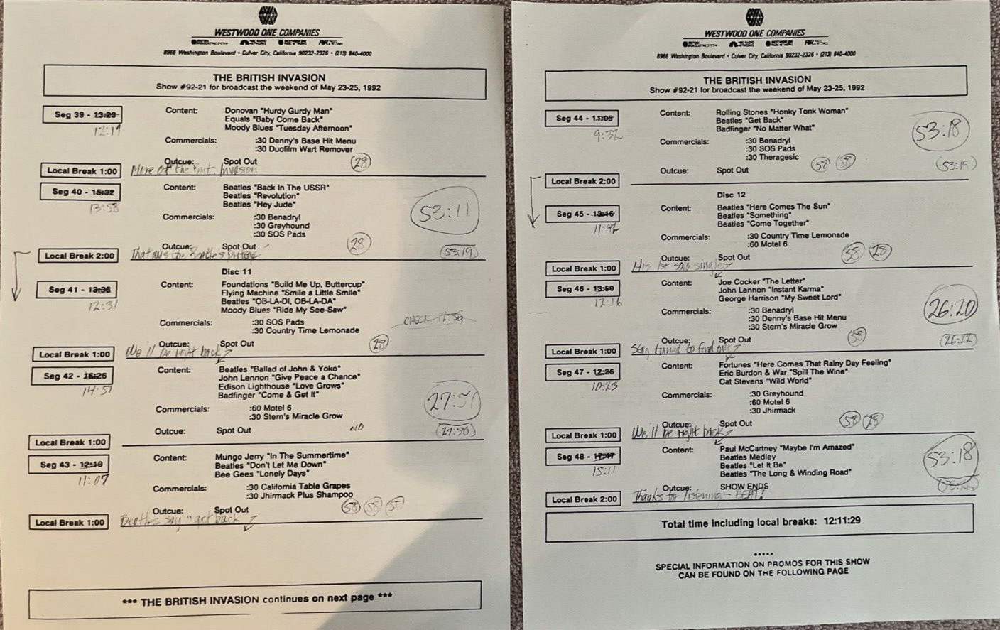 "The British Invasion" Westwood One Radio Show # 92-21 12 CD Set with Cue Sheets