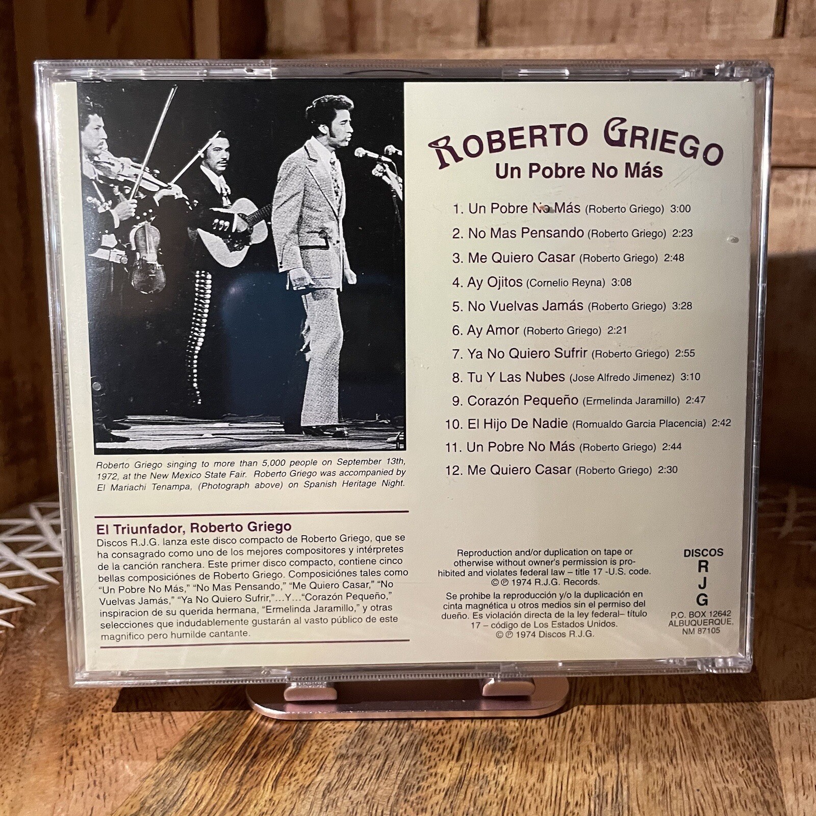 Brand New Roberto Griego Un Pobre No Mas Shrink Wrapped CD Authorized Seller