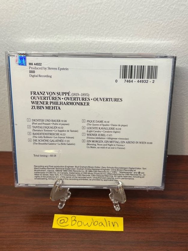 Suppé: Ouvertüren CD 1989 Wiener Philharmoniker Zubin Mehta Classical CBS - New!