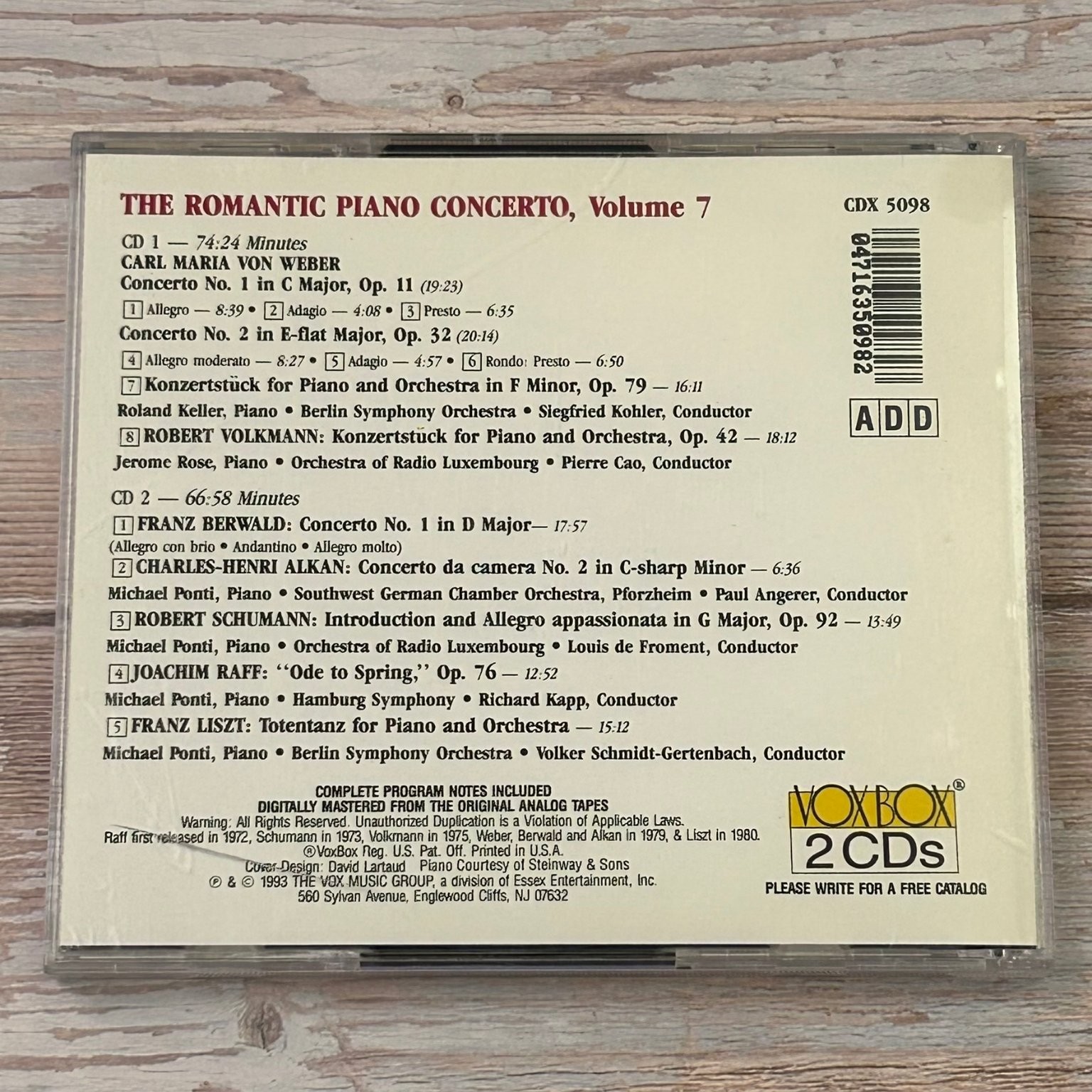 Romantic Piano Concerto Vol 7 CD 2-disc Weber Volkmann Alkan Liszt Classical VOX