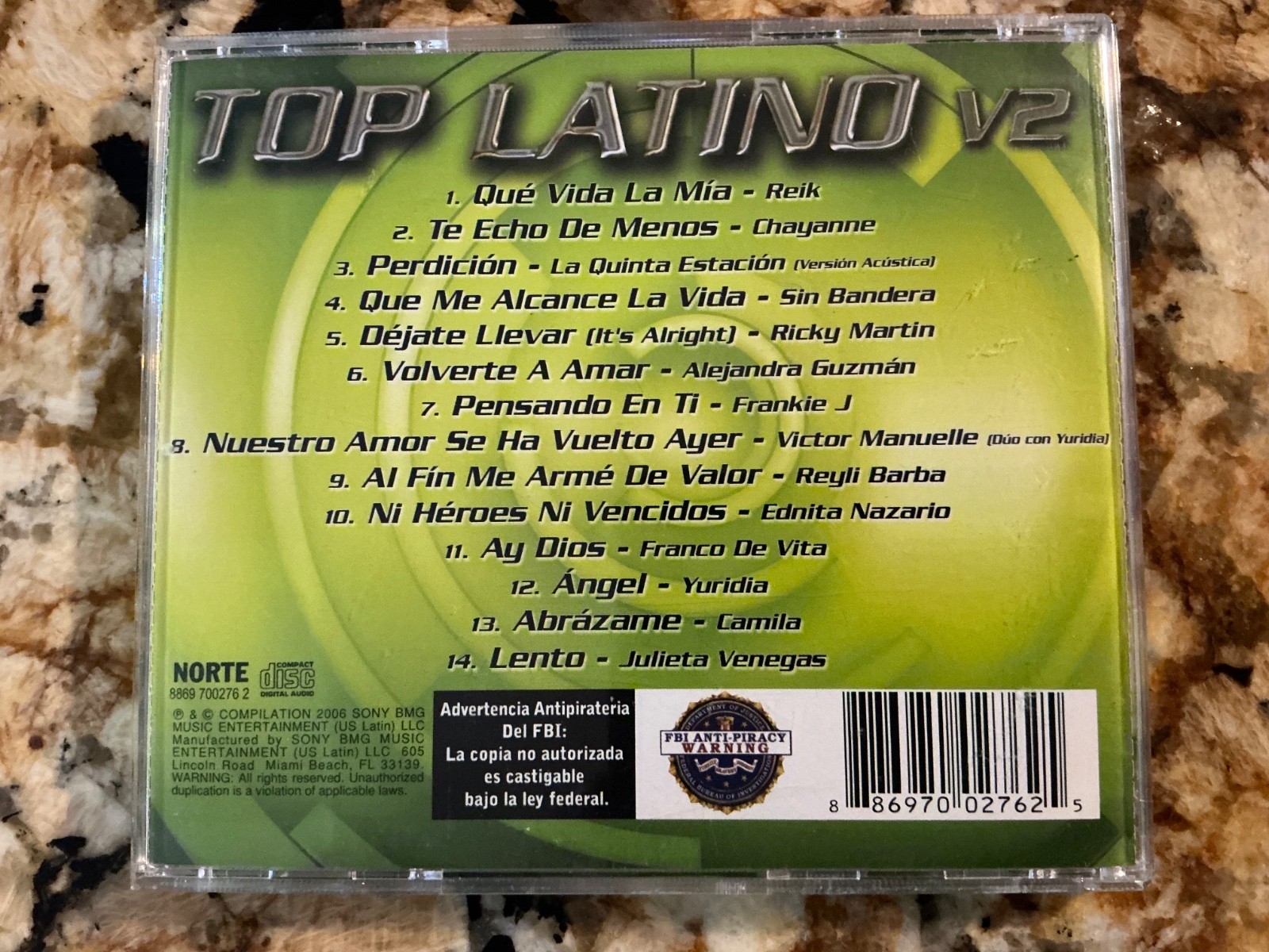 Top Latino V2 by Various Artists (CD, 2006 Sony BMG) VG+