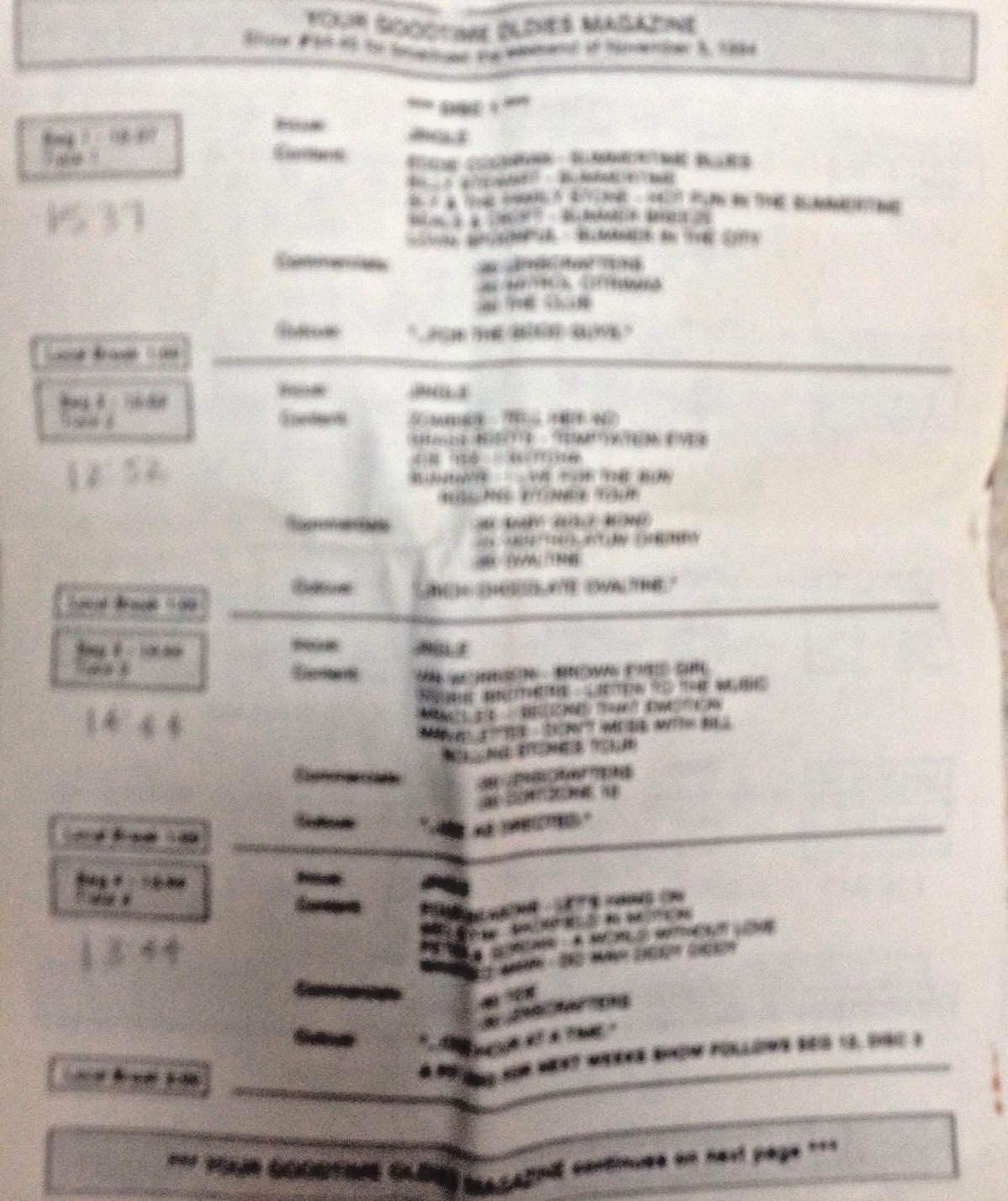 RADIO SHOW:GOOD TIME OLDIES 11/5/94 DION FEATURE; BEATLES, SHOCKING BLUE,CHICAGO