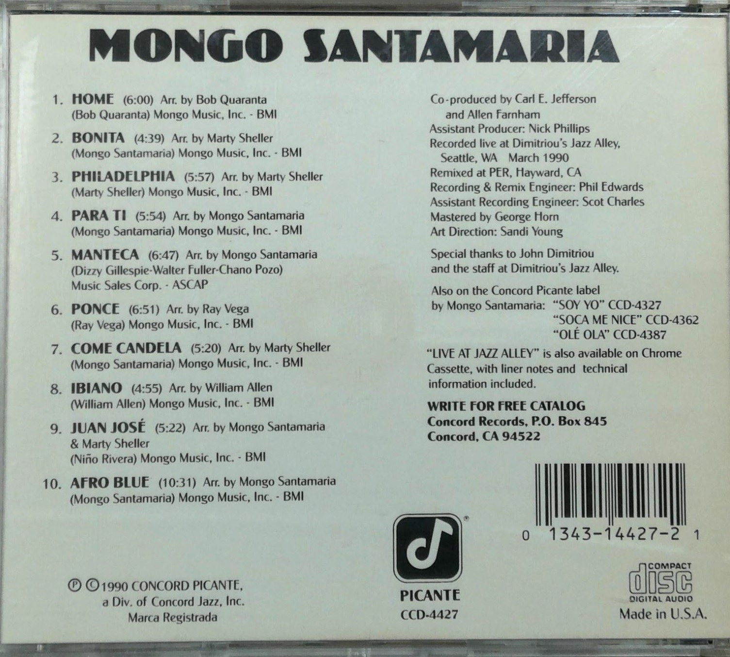Mongo Santamaria – Live at Jazz Alley CD 1990 Latin Jazz Picante