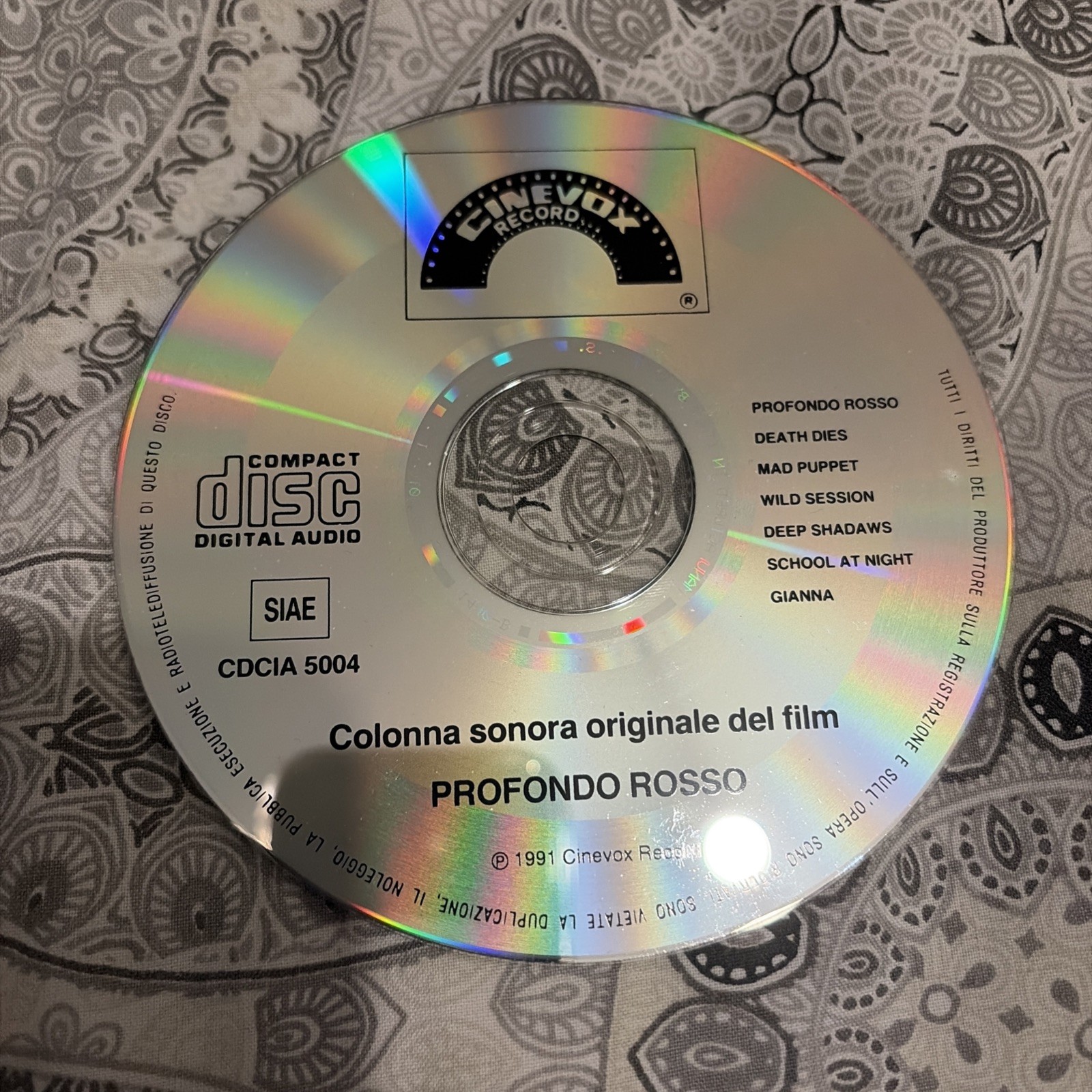CINEVOX RECORDS DARIO ARGENTO’S PROFONDO ROSSO / DEEP RED CD SOUNDTRACK IMPORT