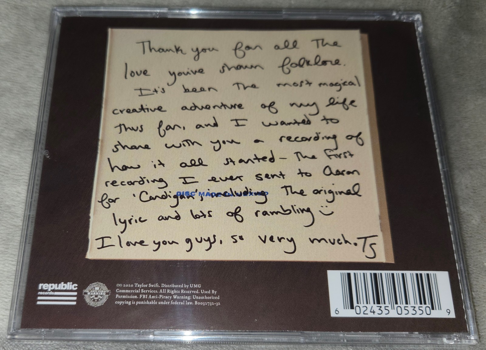 TAYLOR SWIFT cardigan LIMITED EDITION CD SINGLE songwriting voice memo