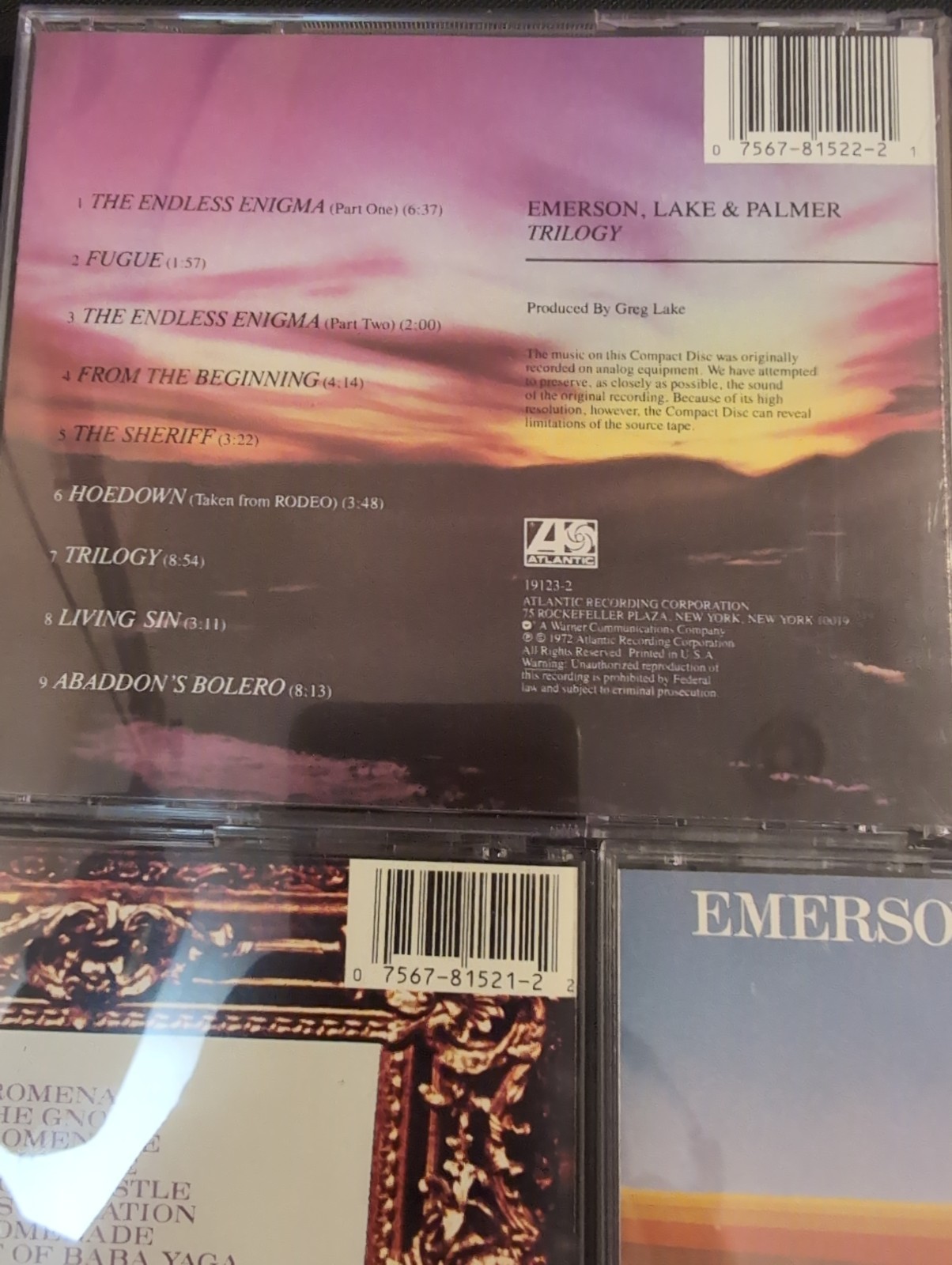 Emerson, Lake & Palmer 3 CD Lot: Trilogy, Tarkus, Pictures At An Exhibition