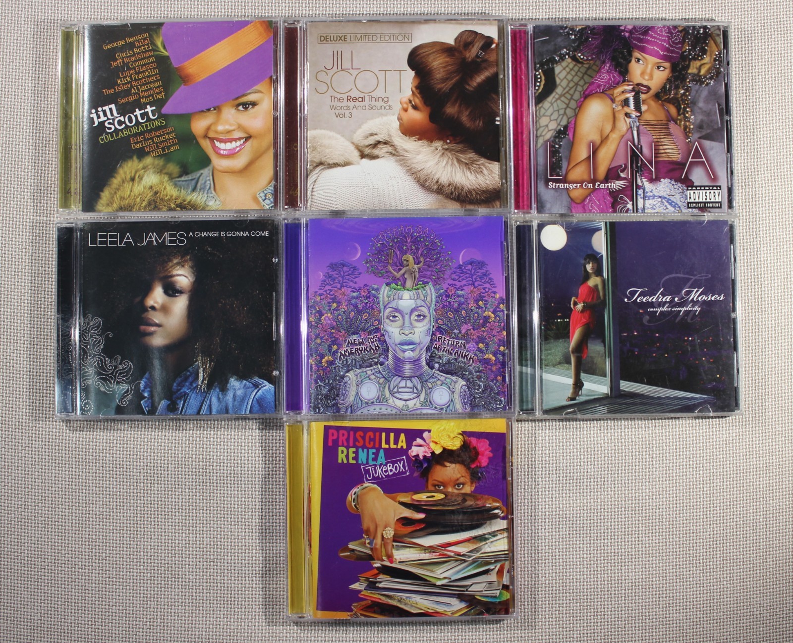 7x Neo Soul R&B CD Lot Jill Scott Erykah Badu Lina Teedra Moses Double CDs