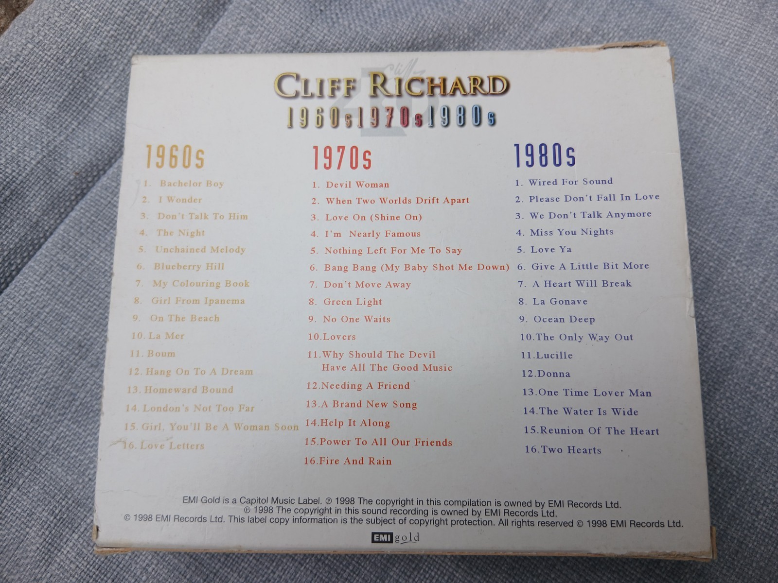 CLIFF RICHARD 3 CD BOX SET 1960'S, 1970'S & 1980'S