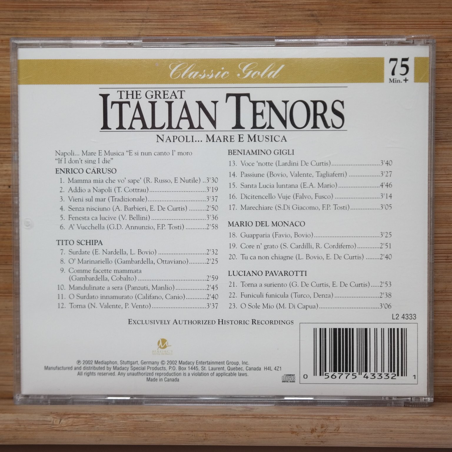Classic Gold The Great Italian Tenors CD Napoli Mare E Musica 75 Min