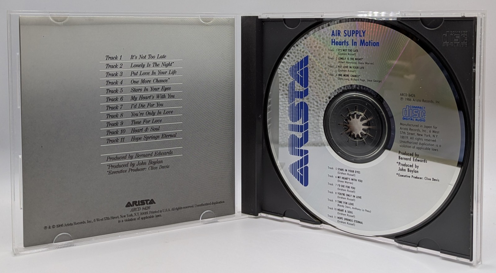 Air Supply - Hearts In Motion CD Arista Records ARCD 8426 Pop Rock 1986 Japan