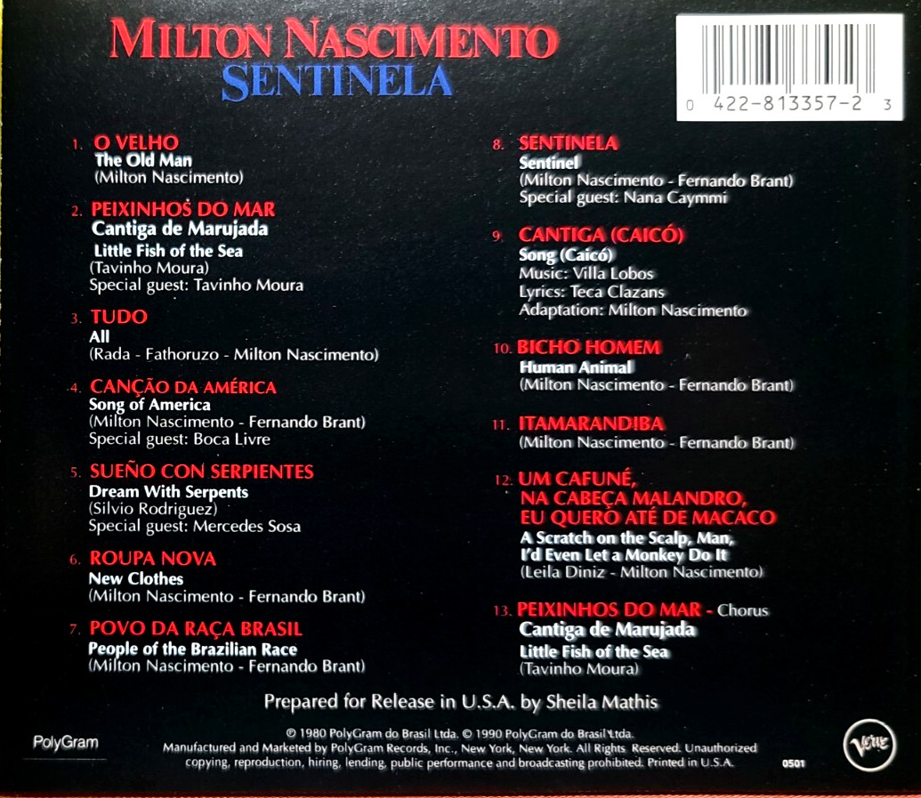 Milton Nascimento SENTINELA (CD 199, Verve) EXCELLENT / NEAR MINT CONDITION