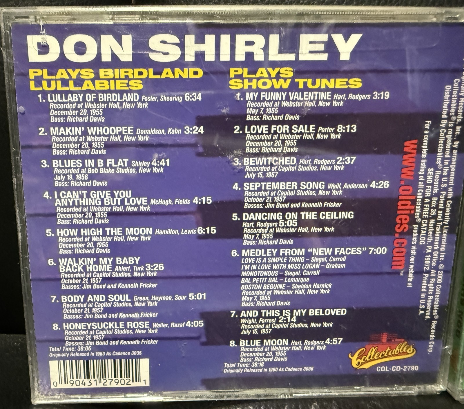 DON SHIRLEY- PLAYS BIRDLAND LULLABIES / PLAYS SHOW TUNES (CD) SEALED *CRACK*