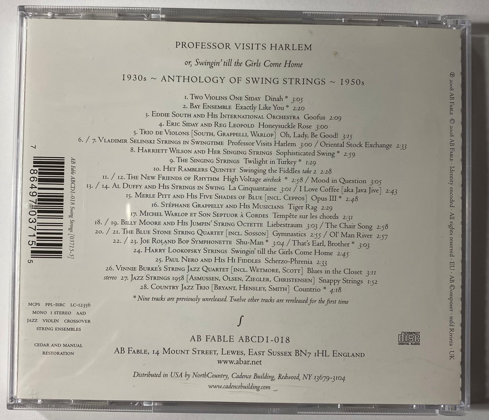 VARIOUS Anthology of Swing Strings 1930s-1950s Eddie South Stephane Grappelli CD
